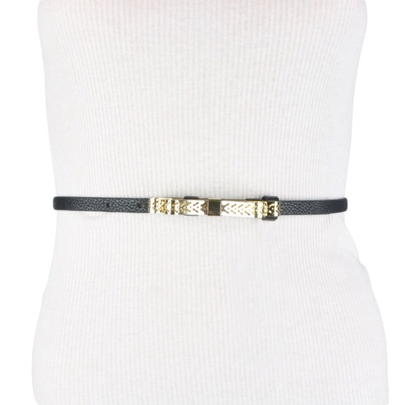 BCBGENERATION WAIST BELT BLACK GOLD BOW SKINNY - Picture 2 of 3